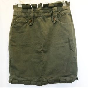 Alexander McQueen army green cut denim mini skirt
